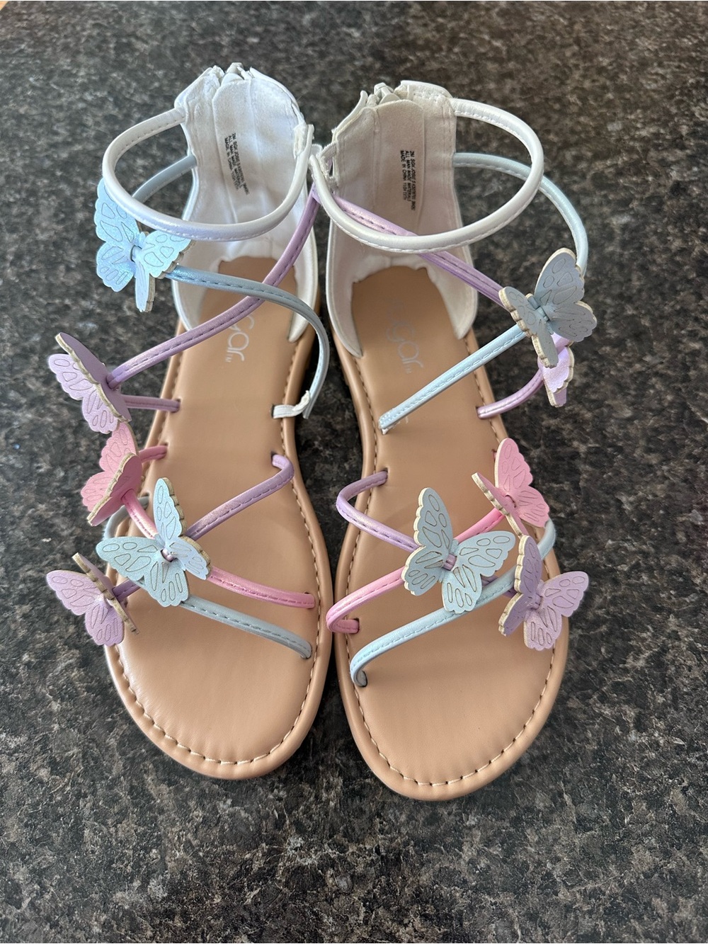 Sugar Girls Butterfly Strappy Sandals - White, Pink, Purple, Light Blue